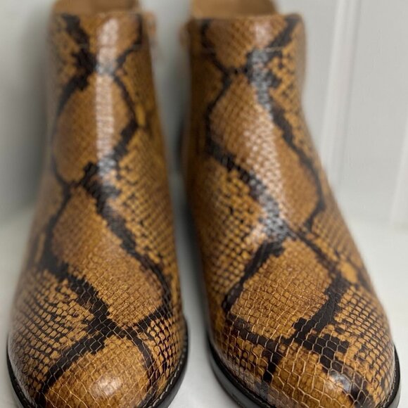 Vionic Shoes - Vionic Womens Clara Boa Leather Snake Print Booties in Espresso Size 7